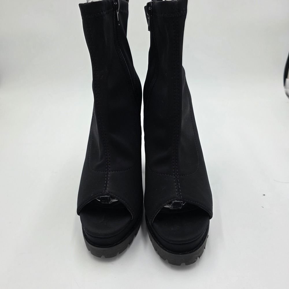 Liliana Womens Black Platform Open Toe Lug Sole Block Heel Ankle Boots Size 6.5